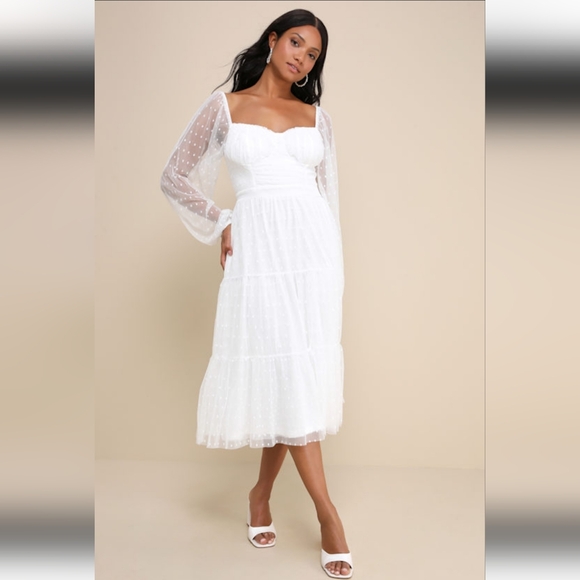 Lulu's Affectionate Aura White Swiss Dot Dress Graduation Wedding Summer - Picture 6 of 7